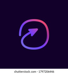 Arrow letter O multimedia and play line logotype. This icon can be used for a music company advertising, digital art, technology identity, etc.