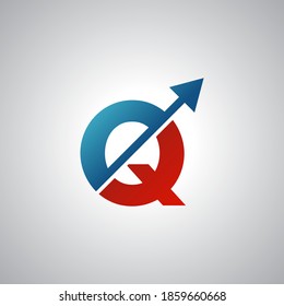 Arrow letter Q logo design, creative letter mark suitable for company brand identity, business chart/graph logo template swoosh logo, blue and red concept