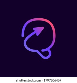 Arrow letter Q multimedia and play line logotype. This icon can be used for a music company advertising, digital art, technology identity, etc.