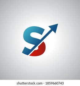 Arrow letter S logo design, creative letter mark suitable for company brand identity, business chart/graph logo template swoosh logo, blue and red concept
