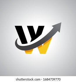 Arrow letter W logo design, creative letter mark suitable for company brand identity, business chart/graph logo template swoosh logo, black and yellow concept.
