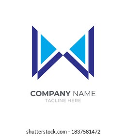Arrow letter W logo. Initial letter W with two arrow shape. Simple flat logo template in blue color