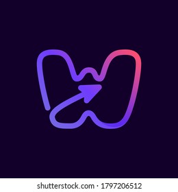 Arrow letter W multimedia and play line logotype. This icon can be used for a music company advertising, digital art, technology identity, etc.