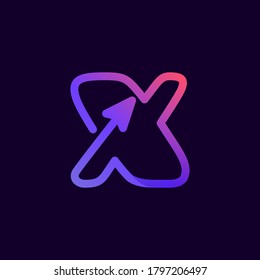 Arrow letter X multimedia and play line logotype. This icon can be used for a music company advertising, digital art, technology identity, etc.