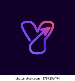 Arrow letter Y multimedia and play line logotype. This icon can be used for a music company advertising, digital art, technology identity, etc.