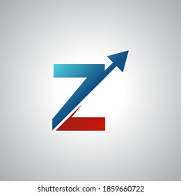 Arrow letter Z logo design, creative letter mark suitable for company brand identity, business chart/graph logo template swoosh logo, blue and red concept