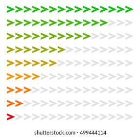 Arrow level indicator with 9 steps from red to green