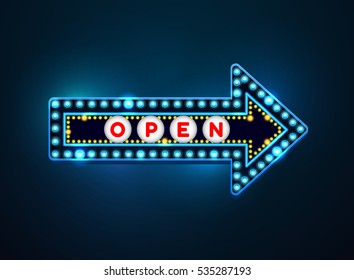 Arrow light neon sign billboard. Retro light frames. vector illustration.