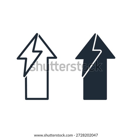 Arrow with lightning. Direction of strong impact. Vector linear icon illustration isolated on white background.