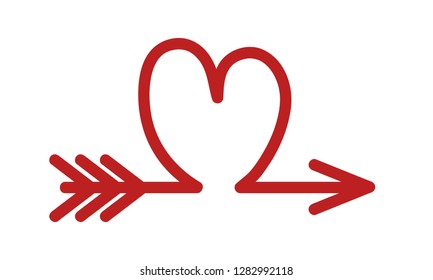 Arrow like a red heart, love symbol icon, stock vector illustration