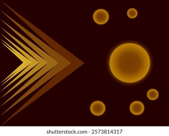 Arrow like shapes and circles in golden colors with semi dark background