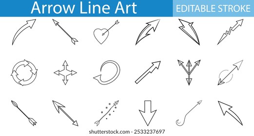 Conjunto de iconos de arte de línea de flecha Trazo editable