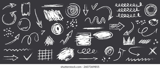 Arrow line chalk hand draw brush on black background vector file
