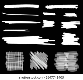 Arrow line chalk hand drawn brush vector set. Grunge square, spiral, arrow element scribble line brush hand drawn sketch design. Grunge abstract chalk, crayon pencil style. Vector illustration.