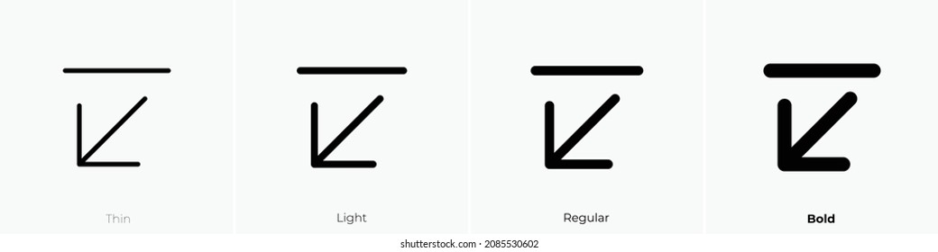 arrow line down left icon. Thin, Light Regular And Bold style design isolated on white background