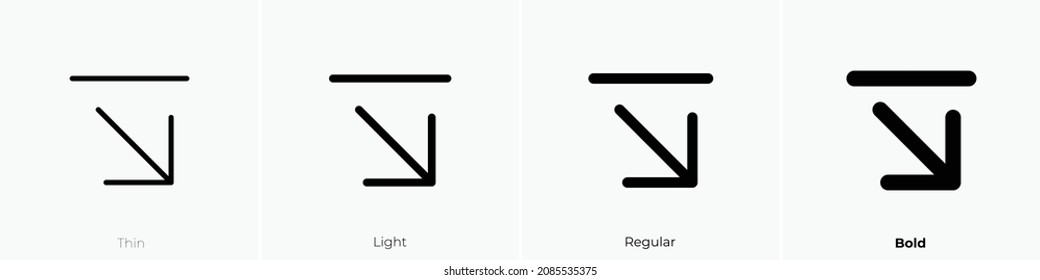 arrow line down right icon. Thin, Light Regular And Bold style design isolated on white background