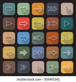 Arrow line flat icons with long shadow, stock vector