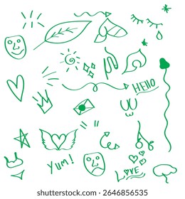 Arrow line hand drawn brush vector set. Grunge square, spiral, arrow element scribble line brush hand drawn sketch design. Grunge abstract chalk, crayon pencil style. Vector illustration.