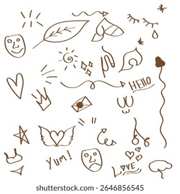 Arrow line hand drawn brush vector set. Grunge square, spiral, arrow element scribble line brush hand drawn sketch design. Grunge abstract chalk, crayon pencil style. Vector illustration.