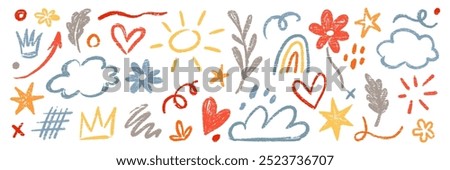 Arrow line hand drawn brush vector set. Grunge square, spiral, arrow element scribble line brush hand drawn sketch design. Grunge abstract chalk, crayon pencil style. Vector illustration