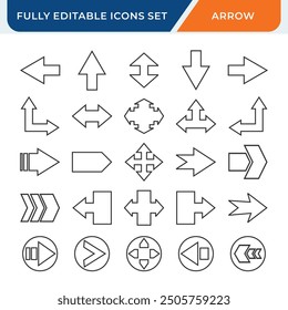 Conjunto de iconos de línea de flecha, colección de iconos editables.