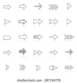 Arrow line icons with reflect on white, stock vector