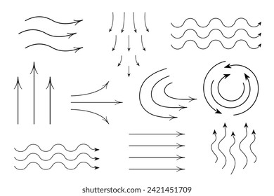 Los iconos de la línea de flecha se expanden. Señal de acondicionador de vectores aislada. Símbolo de onda de flujo de aire para infografía y sitio web.