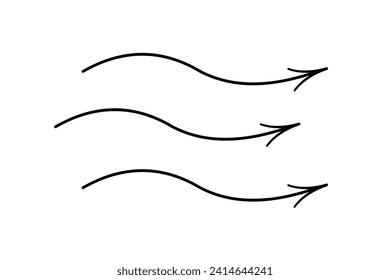 Arrow line icons spread. Vector conditioner sign isolated. Air flow wave symbol for infographic banner and website.