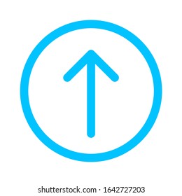 arrow line pointer up in circle blue isolated on white, arrow in circular strokes for direction, arrows button simple graphic, line arrow symbol in circle for ui app, arrowhead symbol for interface