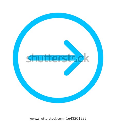 arrow line pointing right in circle blue isolated on white, arrow in circular strokes for direction right, arrows button simple graphic, line arrow symbol in circle for ui app, arrowhead pointer right
