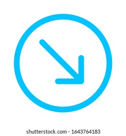 arrow line pointing right down in circle blue isolated on white, arrow in circular strokes for direction right down, arrows button simple, arrow symbol circle line for ui app, arrowhead pointer down