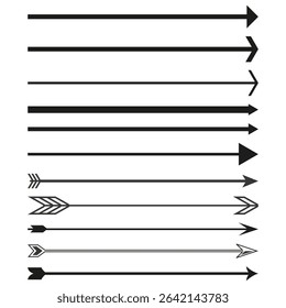 Arrow line set. Direction symbol graphic. Vector straight pointer. Target movement icon.