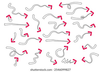 linha de seta símbolo ícone do elemento esboço mão rabiscar vetor de design. setas definir forma sinal desenhado curva lápis ponteiro preto. seta marca bonito pincel gráfico ilustração rabiscar para baixo direção.