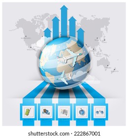 Arrow Line Travel And Journey World Map Infographic Design Template