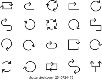 Arrow line vector collection. Black navigation cursor icons. Line arrow Icon set Vector design. Left and right pointer. Download and upload sign. Vector illustration.