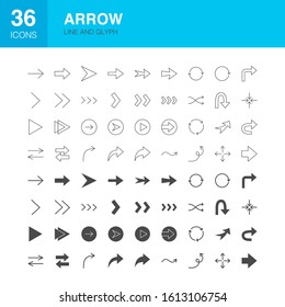 Arrow Line Web Glyph Icons. Vector Illustration of Direction Outline and Solid Symbols. 