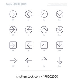 Arrow linear icon set. right left up and down simple arrow icon. vector stock.