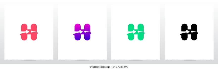 Arrow Lines Dot Encircle Letter Initial Logo Design H