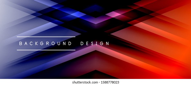 Arrow lines, technology digital template with shadows and lights on gradient background. Trendy simple fluid color gradient abstract background with dynamic straight shadow lines effect. Vector