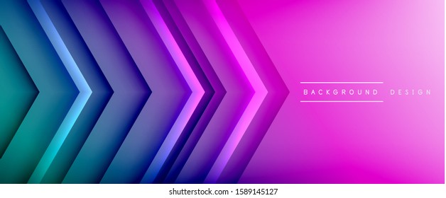 Arrow lines, technology digital template with shadows and lights on gradient background. Trendy simple fluid color gradient abstract background with dynamic straight shadow lines effect. Vector