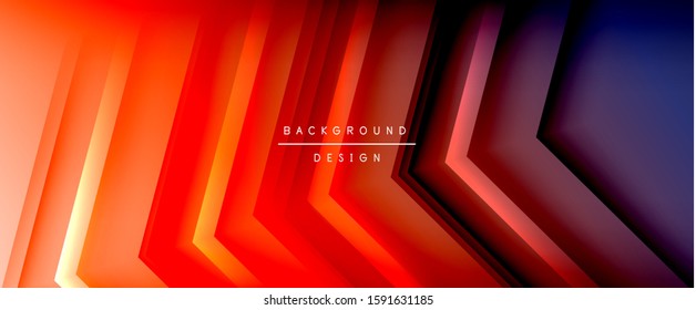 Arrow lines, technology digital template with shadows and lights on gradient background. Trendy simple fluid color gradient abstract background with dynamic straight shadow lines effect. Vector