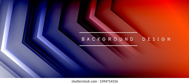 Arrow lines, technology digital template with shadows and lights on gradient background. Trendy simple fluid color gradient abstract background with dynamic straight shadow lines effect. Vector