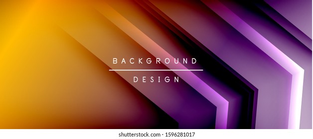Arrow lines, technology digital template with shadows and lights on gradient background. Trendy simple fluid color gradient abstract background with dynamic straight shadow lines effect. Vector