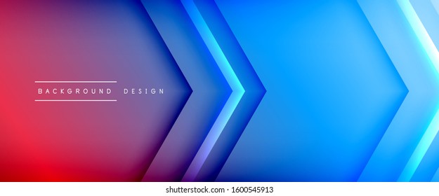 Arrow lines, technology digital template with shadows and lights on gradient background. Trendy simple fluid color gradient abstract background with dynamic straight shadow lines effect. Vector