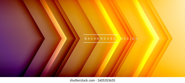 Arrow lines, technology digital template with shadows and lights on gradient background. Trendy simple fluid color gradient abstract background with dynamic straight shadow lines effect. Vector