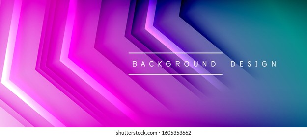 Arrow lines, technology digital template with shadows and lights on gradient background. Trendy simple fluid color gradient abstract background with dynamic straight shadow lines effect. Vector