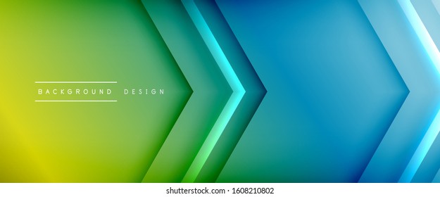 Arrow lines, technology digital template with shadows and lights on gradient background. Trendy simple fluid color gradient abstract background with dynamic straight shadow lines effect. Vector