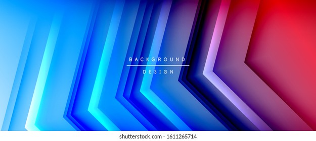 Arrow lines, technology digital template with shadows and lights on gradient background. Trendy simple fluid color gradient abstract background with dynamic straight shadow lines effect. Vector