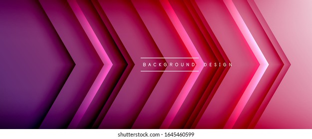 Arrow lines, technology digital template with shadows and lights on gradient background. Trendy simple fluid color gradient abstract background with dynamic straight shadow lines effect. Vector