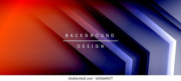 Arrow lines, technology digital template with shadows and lights on gradient background. Trendy simple fluid color gradient abstract background with dynamic straight shadow lines effect. Vector